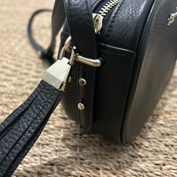 Small black leather Kate Spade cross-body bag with zipper tassel. - Picture 9 of 10
